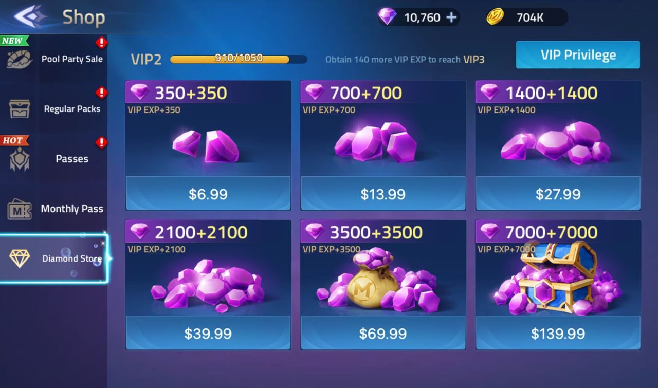Comparison view of game currency packages and bonus value Comparison view of game currency packages and bonus value