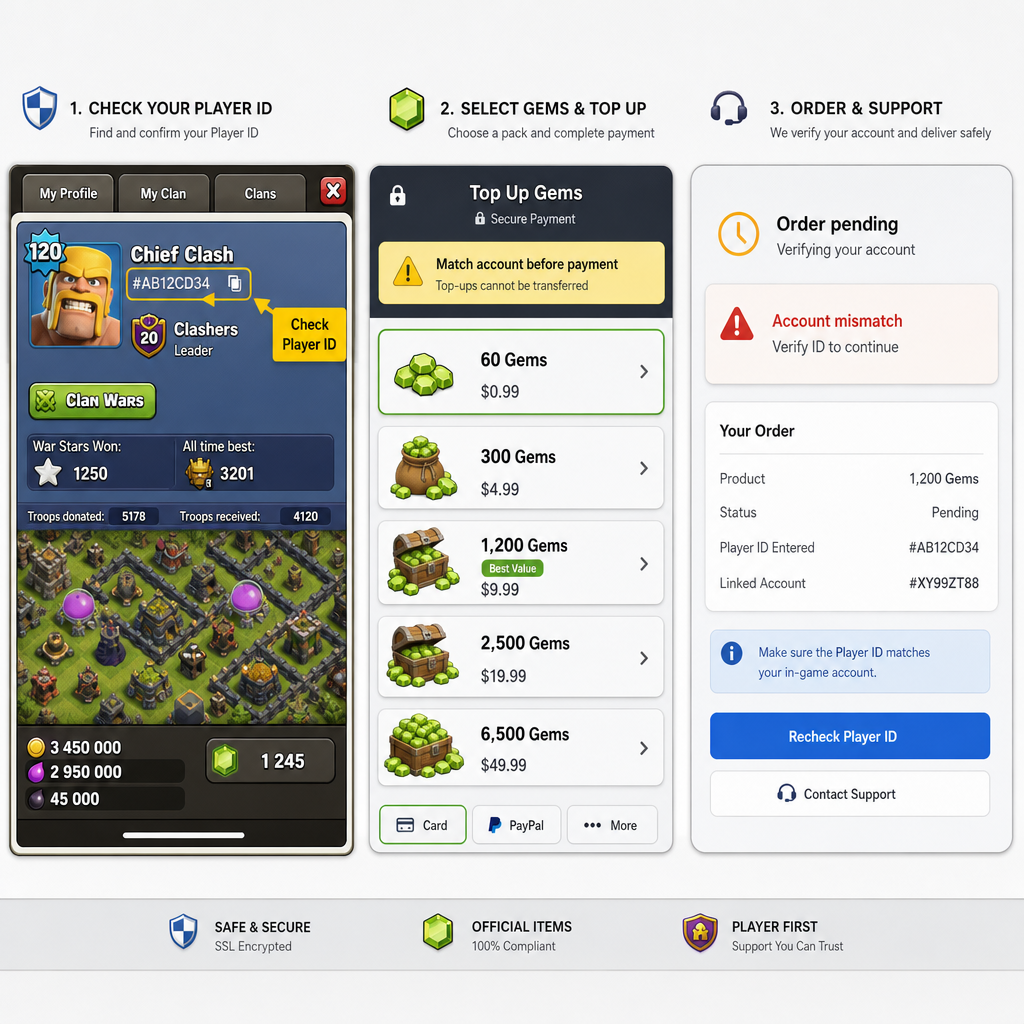 Clash of Clans Gems Top Up: Check Player ID Before Recharge