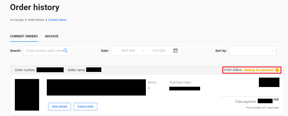 A game key order page showing payment pending after checkout A game key order page showing payment pending after checkout