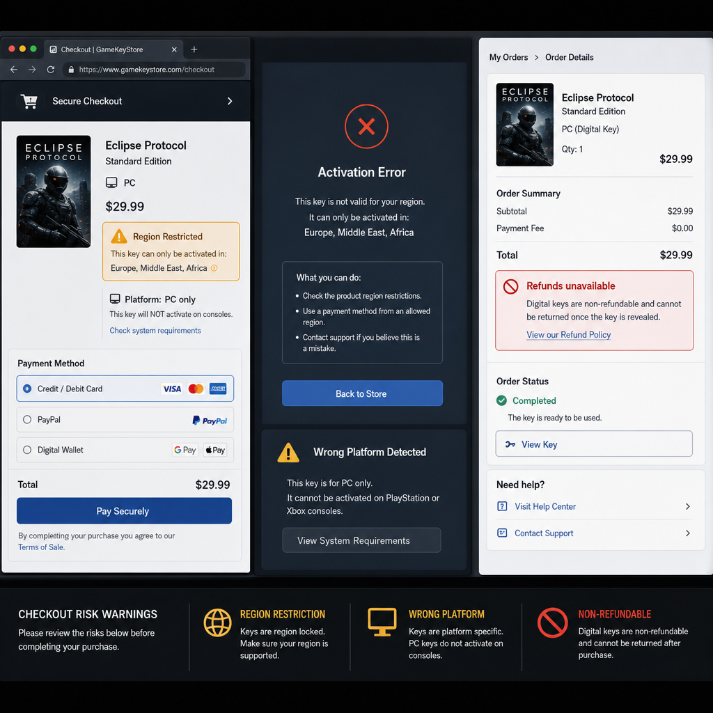 Warning notice for region locked game activation code and payment security Warning notice for region locked game activation code and payment security