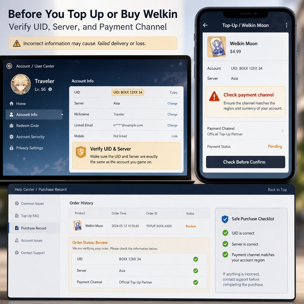 Genshin Impact UID and server check before top up payment Genshin Impact UID and server check before top up payment