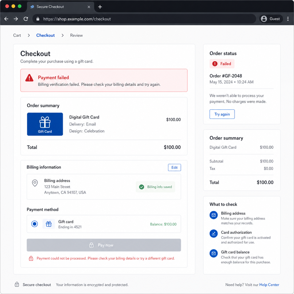 Gift Card Checkout Billing Issues: Best Fix Order That Works