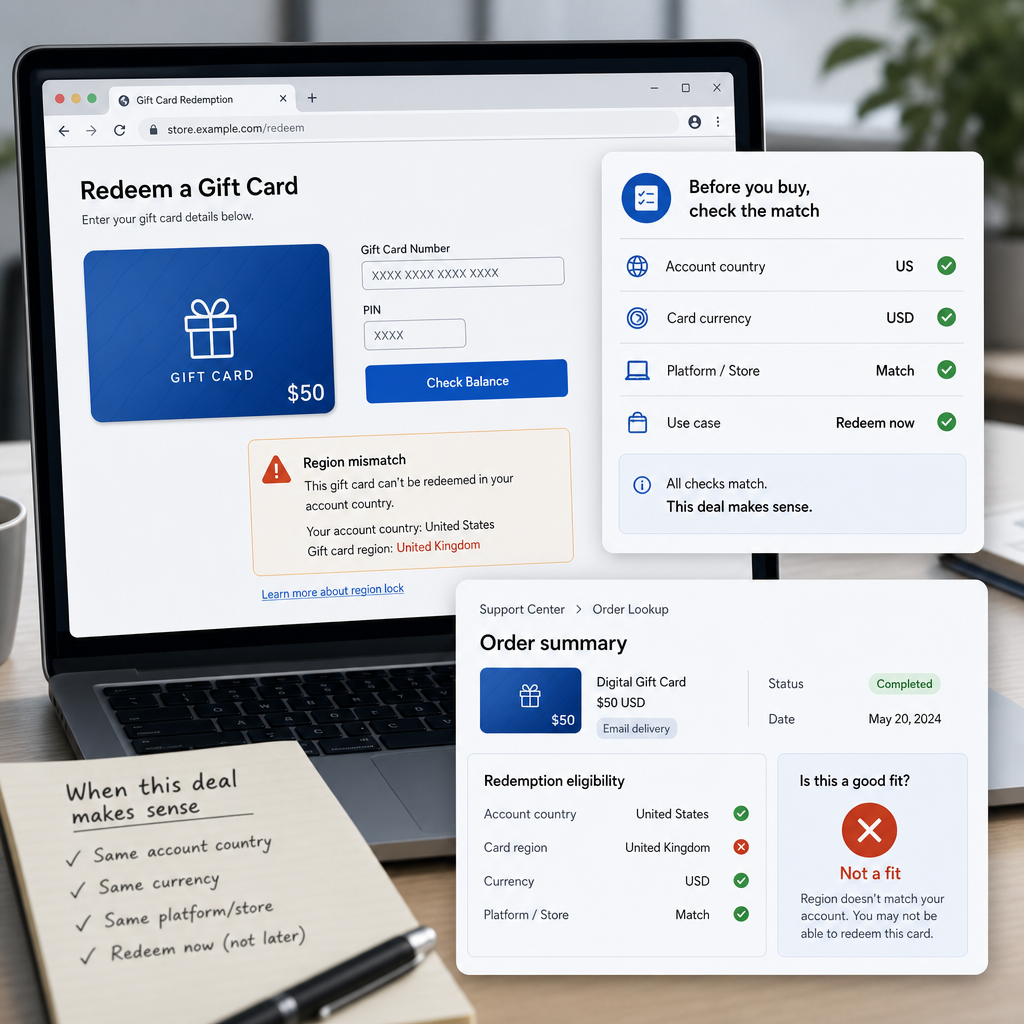Gift card compatibility checklist for account country and currency Gift card compatibility checklist for account country and currency