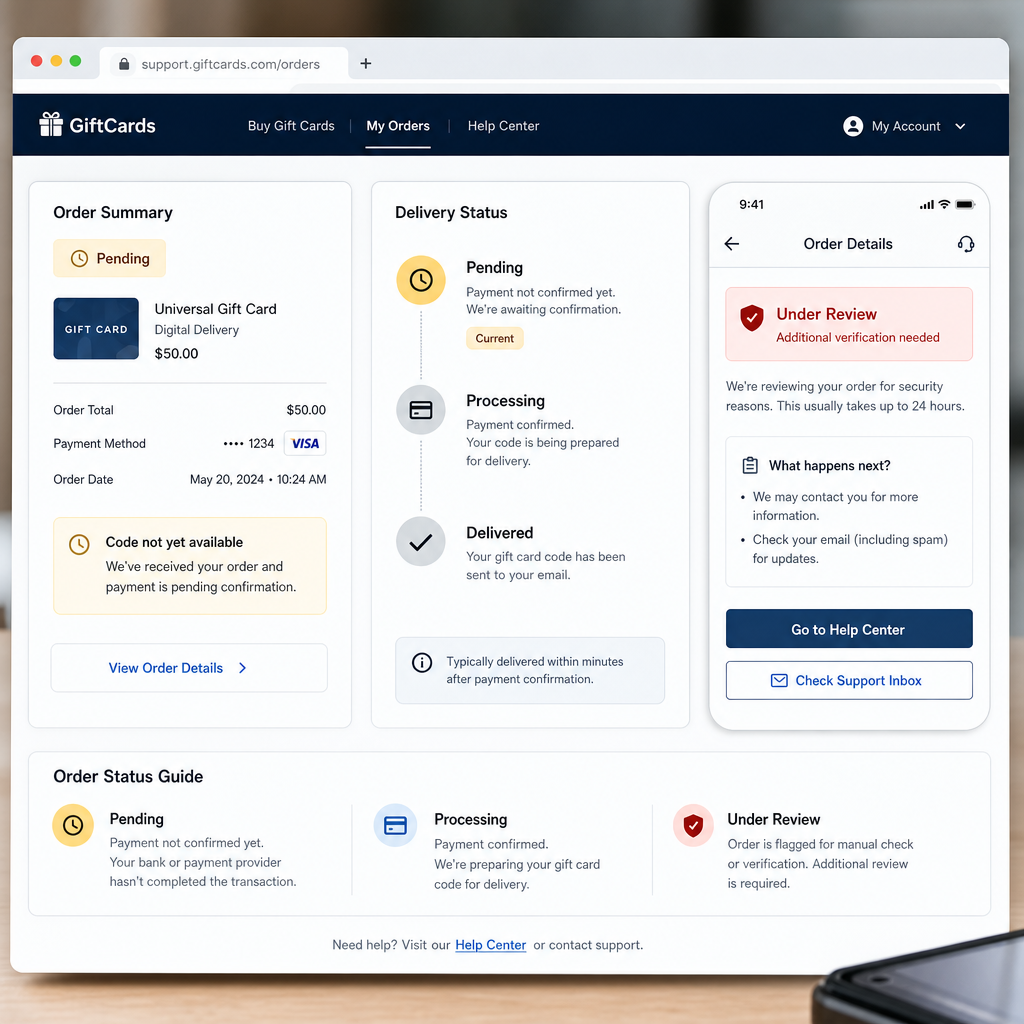 Comparison of pending processing and under review order statuses