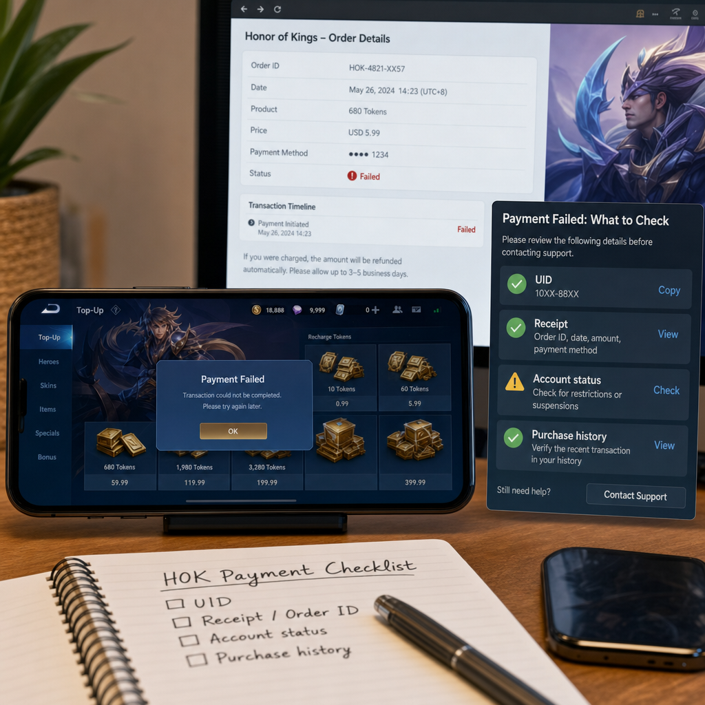 Honor of Kings Payment Failed: Receipt and UID Checklist