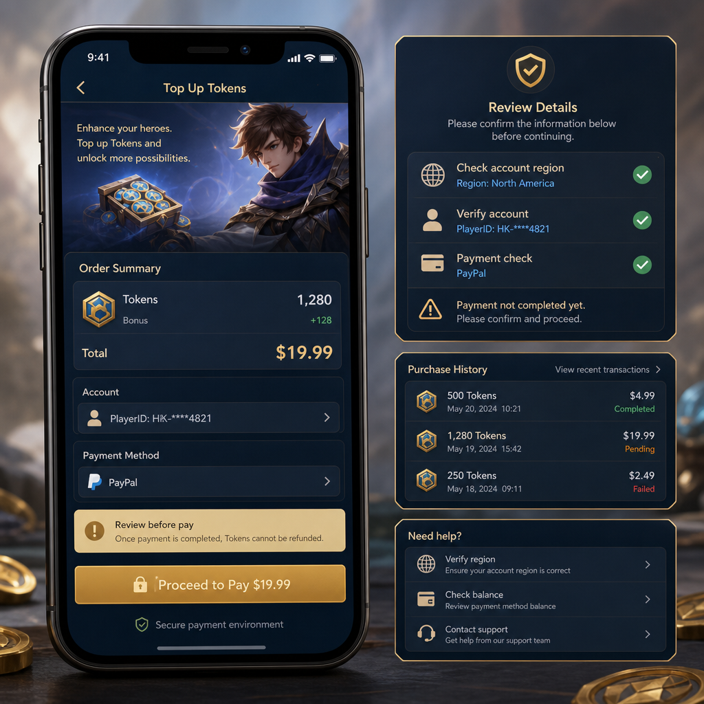 Honor of Kings Tokens Payment and Checkout Guide