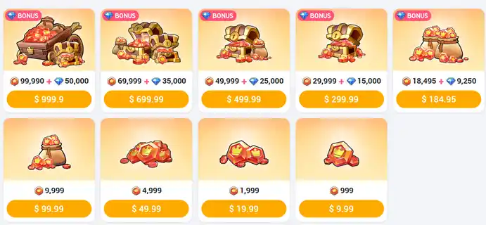 Comparison of game top up packages showing price, credits, and gems value across different tiers Comparison of game top up packages showing price, credits, and gems value across different tiers