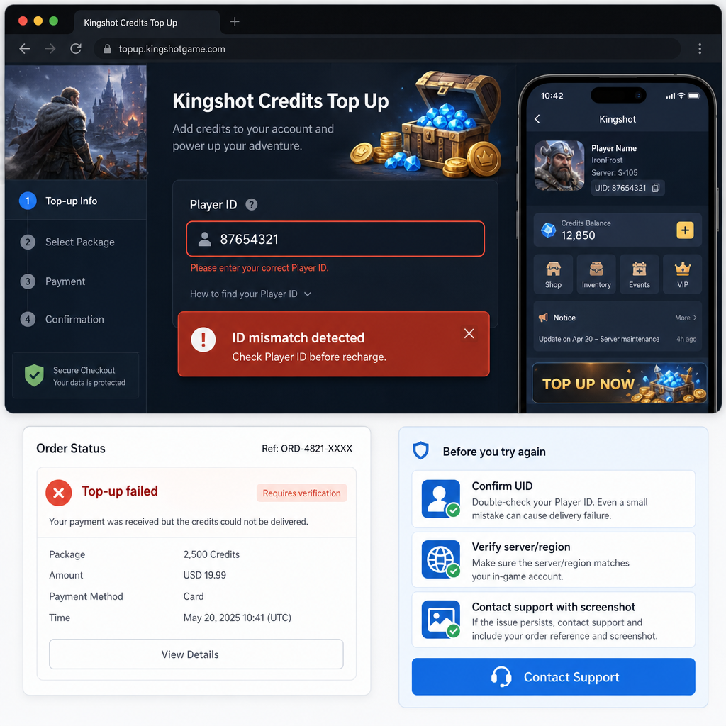 Warning about using the wrong player ID for a game credit recharge Warning about using the wrong player ID for a game credit recharge