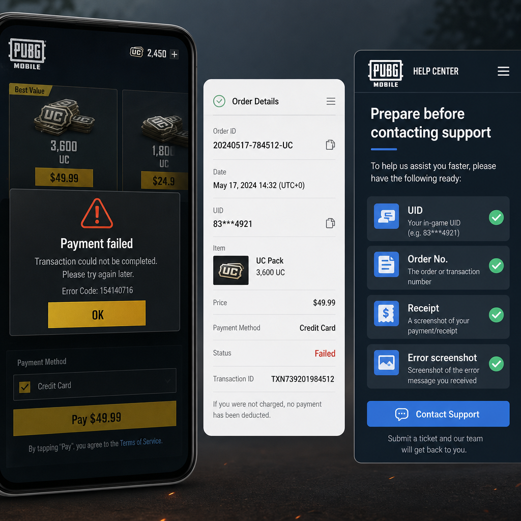 Receipt and UID details needed for PUBG MOBILE recharge support Receipt and UID details needed for PUBG MOBILE recharge support