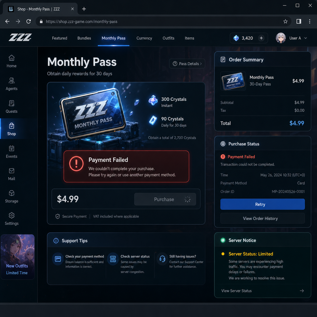 ZZZ Monthly Pass Value, Payment, and Server Guide